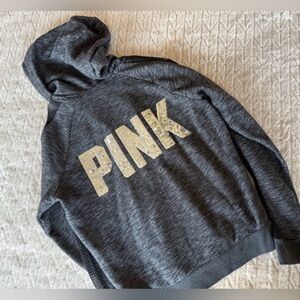 Vintage PINK Victoria's Secret Women’s Zip-Up Hoodie with Glitter Back